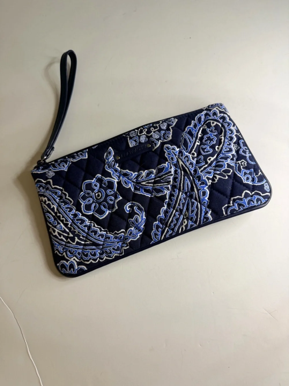 Vera Bradley Quilted Paisley Wristlet‎ in Navy and Light Blue